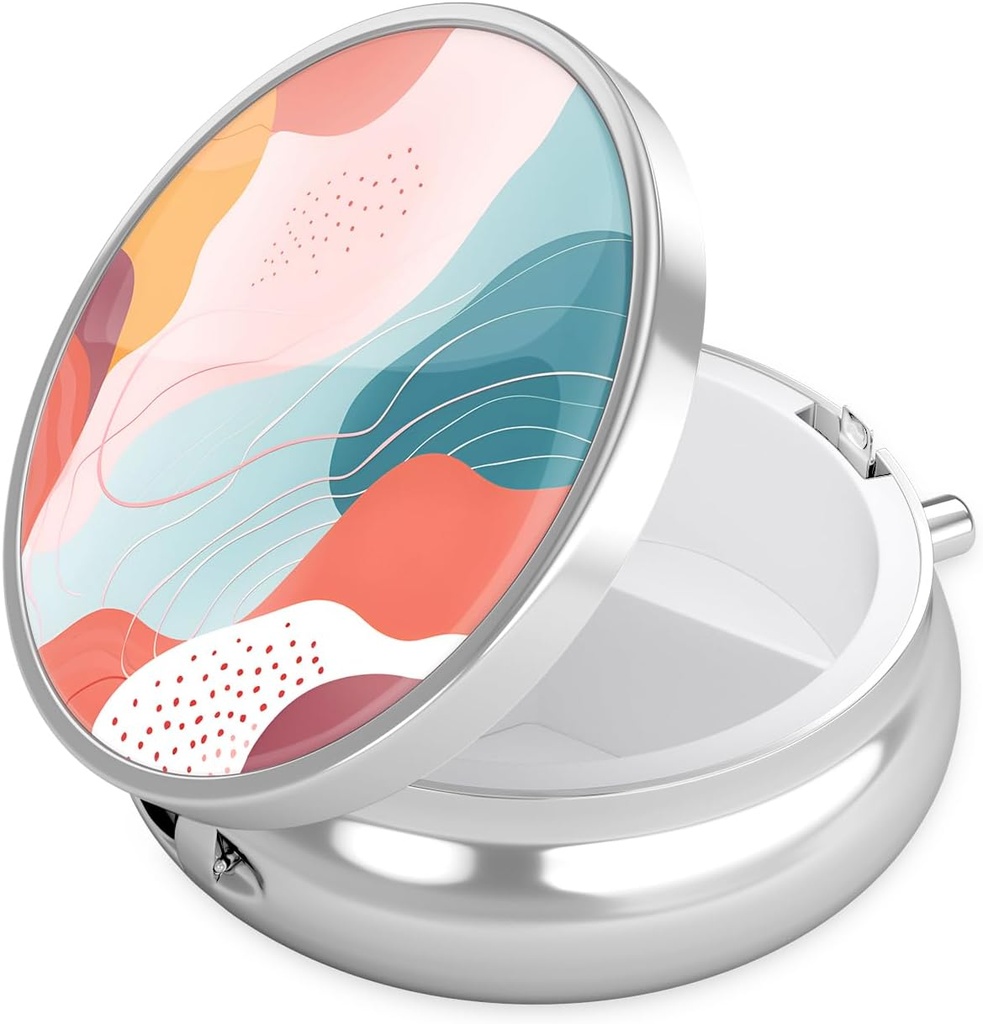 Nipichsha Pill Box, Küçük Pill Case for Purse & Pocket, Cute Travel Medicine Organizer, Portatif Tıp Konteynerleri Vitaminleri, İlaçları, Fish Oil & Supplement, A03-Art Style Pattern