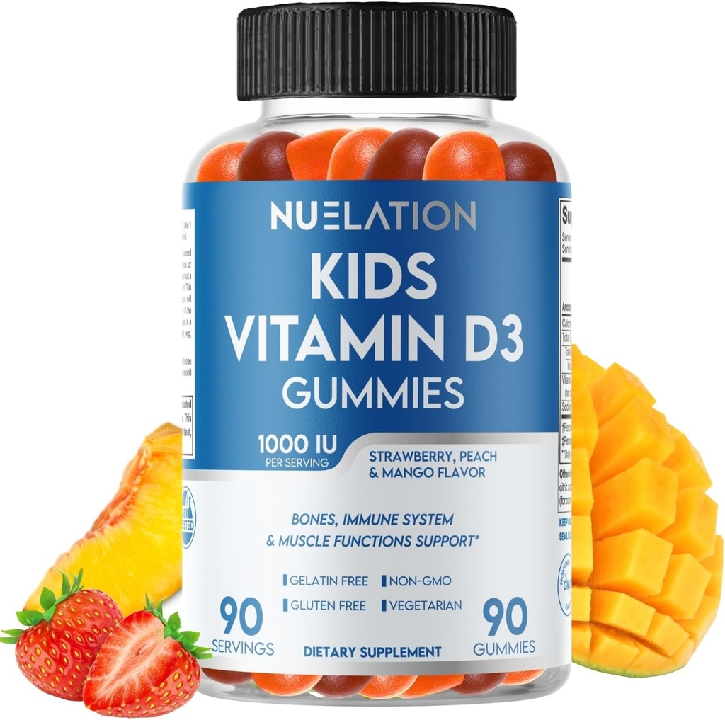 Çocuklar için D Vitamin Gummies (90 Day Supply) Vitamin D3 for Kids (1000IU) Strucutre, Muscle Functions & Immune System. Delicious & Vegetarian Gummy D