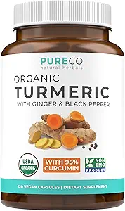 Organik Turmeric Ginger Black Pepper Supplement - Yüksek Potency Organik Turmeric Curcumin Capsules with Ginger & Black Pepper For Gelişmiş Faydaları ve Aborpsiyon - Vegan & Non-GMO (2 Ay Supply)