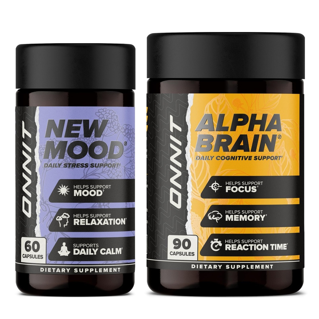 ONNIT Premium Alpha Brain Sche - Nootropic Brain Supplement (90 Kont) Focus, Concentration & Memory + New Mood Supplement for Stress Relief, Sleep and Mood (60 Kont)
