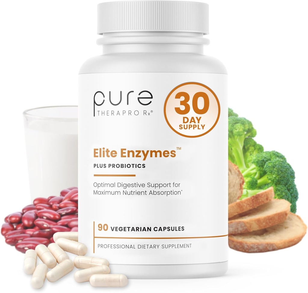 Pure Therapro Rx Elite Enzymes Ekstra Güç Digestive Enzymes Supplement for Women & Men, 90 Vegan Capsules