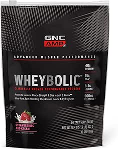 GNC AMP Wheybolik Klinik olarak Proven Protein Toz, 40g Whey proteini, BCAA, Leucine, Kas Kuvvetini Arttırıyor, 3. Parti Test Edildi, Gluten Free, Strawberries ve Cream, 10 Hizmetler