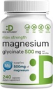 Max Strength Magnezyum Glycinate 500 mg Per Servisi, 240 Capsules | Easy Abors için 100% Chelated, Sleep, & Heart Health