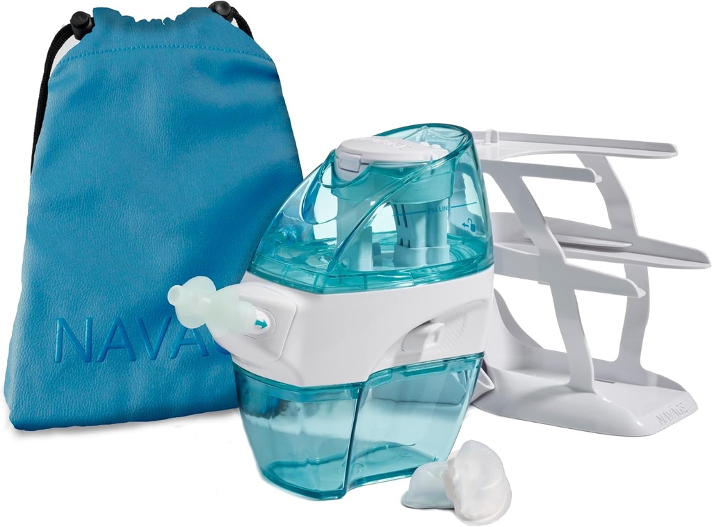 Navage Deluxe Sche Nasal Irrigation System - Saline Nasal Rinse Kit 1 Nose Clean, 20 Salt Pods, Sky Blue Travel Bag ve 1 Countertop Caddy...