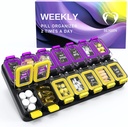 Ekstra Büyük Haftalık Pill Organizer 2 Times A Day - Airtight Pill Box 7 Day - Am Pm Vitamin Case - Tıp Konteyner İki Hafta Tamamlayıcı Günlük İlaç Deposu Yarı XL Sarı / Purple