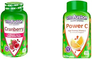 Kadınlar için Vitafüzyon Cranberry Gummies, hizmet başına 500 mg, 60ct Power C Vitamin C Gummies, Orange Flavored, 282 mg Vitamin C, Sayı 150