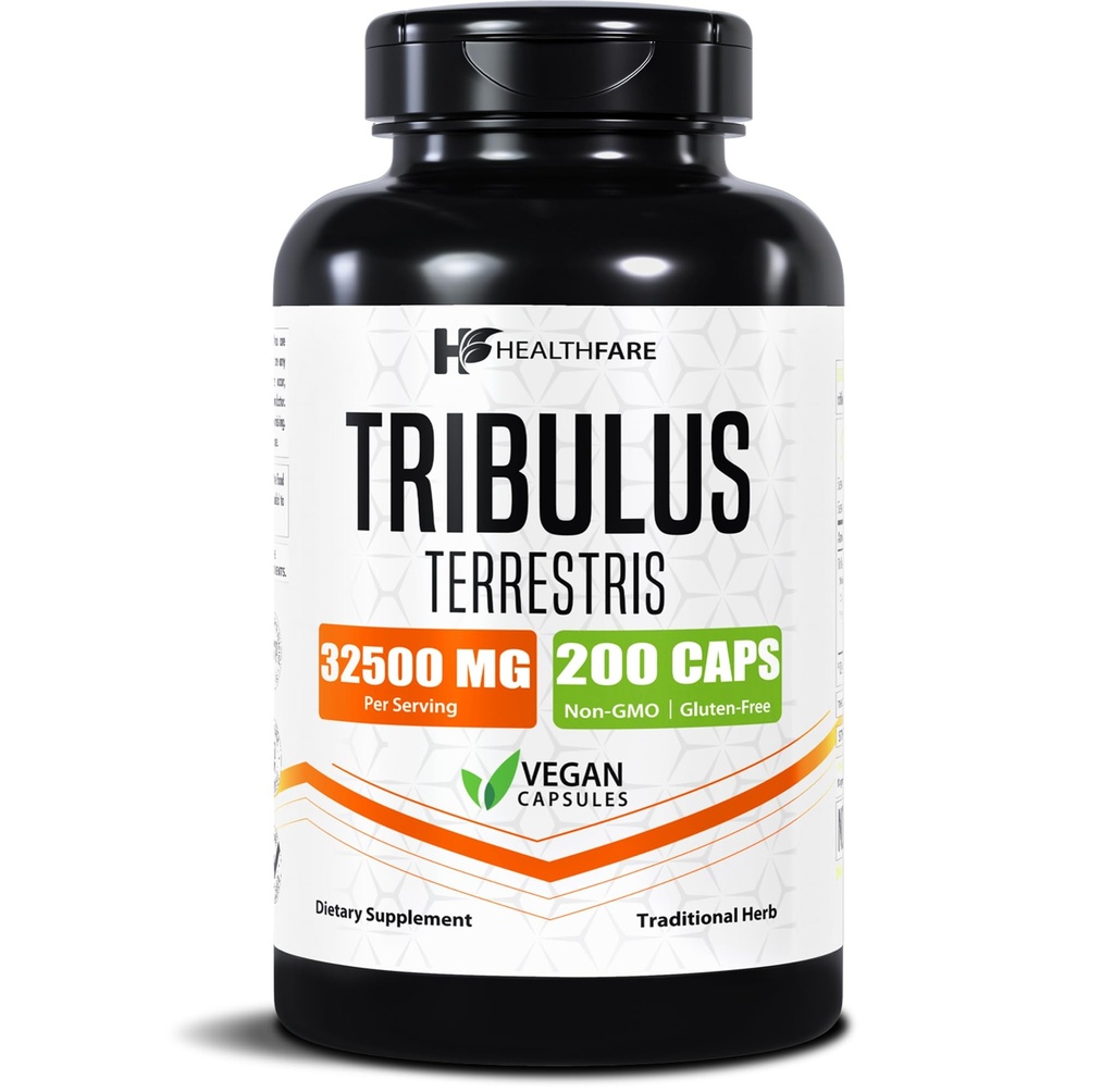HealthFare Tribulus Terrestris for Men & Women | 32,500 mg Ultra Potency Extract | 95 Saponins | 200 Capsules | Natural Strength, Energy & Stamina | Non-GMO, Gluten-Free, Made in USA