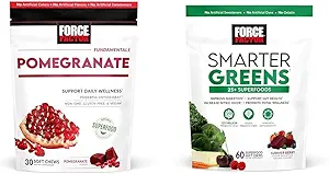 Güç faktörü Pomegranate Soft Chews for Health Aging & Smarter Greens Superfood Chews with 25+ Superfoods, Probiyotiks & Prebiyotik Fiber, 60 Soft Chews