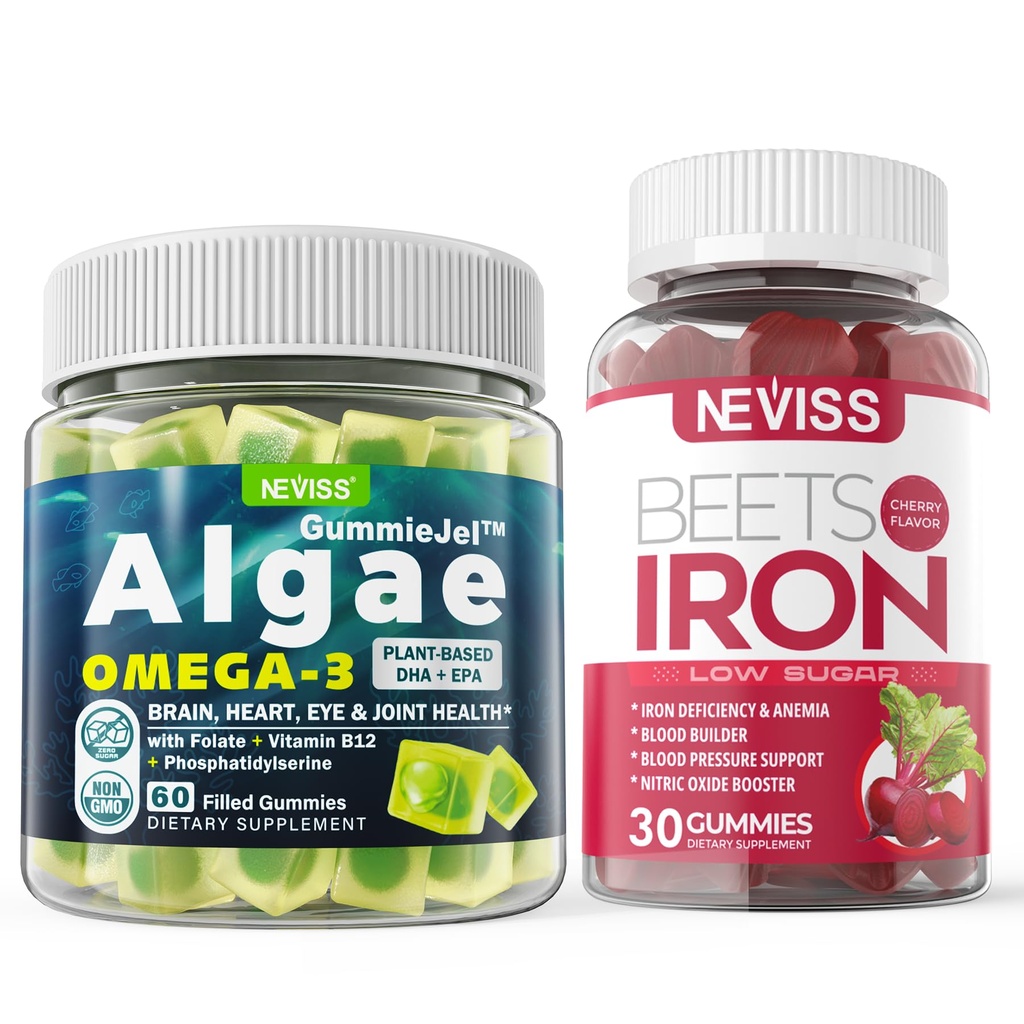 Vegan Omega 3 Gummies 1000 mg+Iron Supplement 12.5 mg