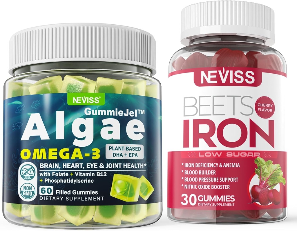 Vegan Omega 3 Gummies 1000 mg+Iron Supplement 12.5 mg