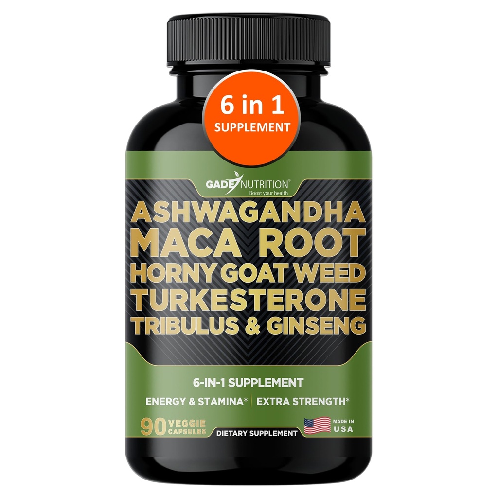 Gade Nutrition Ashwagandha με Maca Root, Horny Goat Weed, Turkesterone Supplement, Tribulus Terrestris, Panax Ginseng 