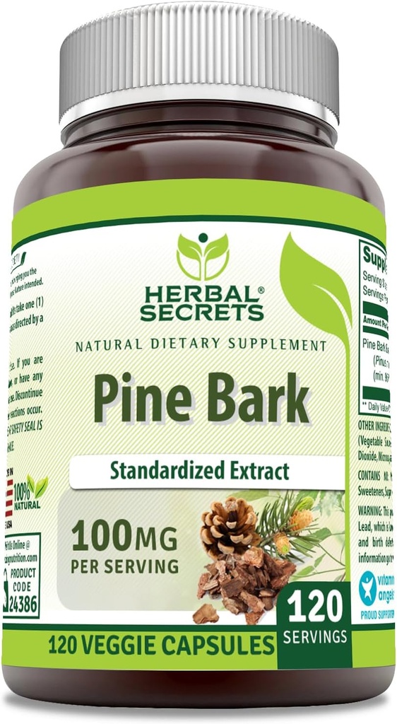 Herbal Sırları Pine Bark Extract Supplement | 100 Mg per Service | 120 Veggie Capsules | Non-GMO | Gluten-Free | Made in USA