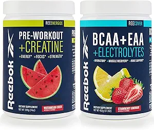 Reebok REEEnergize & REECover Sche | Pre-Workout + BCAA Recovery System | Watermelon Crush & Strawberry Lemonade | Tren & Recover Pack