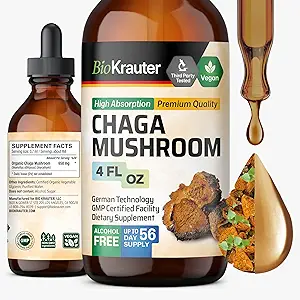 BIO KRAUTER Chaga Mushroom Extract - Chaga Tincture for Immune Support - Vegan, Alcohol & Sugar Free Drops 4 Fl.Oz.