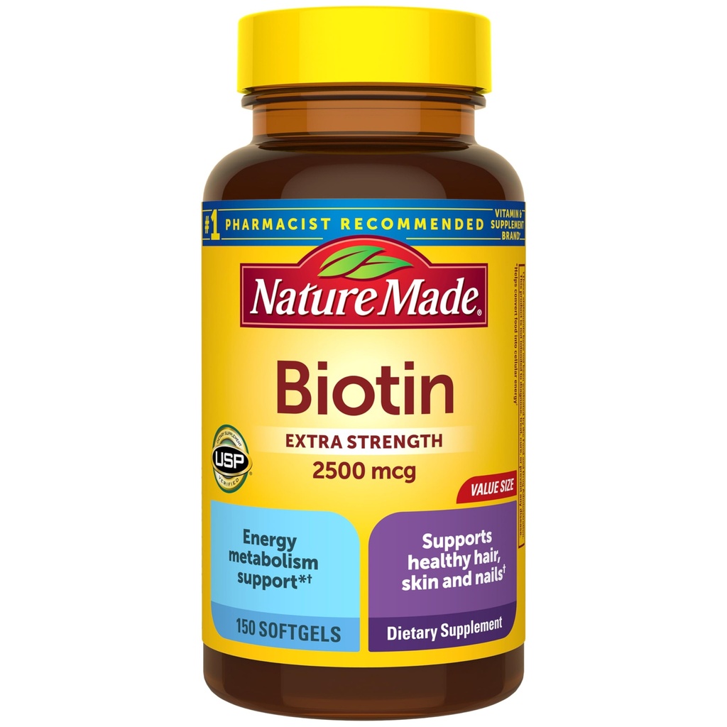 Nature Made Biotin 2500 mcg Ekstra Kuvvet, Biotin Supplements Sağlıklı Saç Cilt ve Nails, 150 Softgels, 150 Day Supplygels, 150 Day Supply