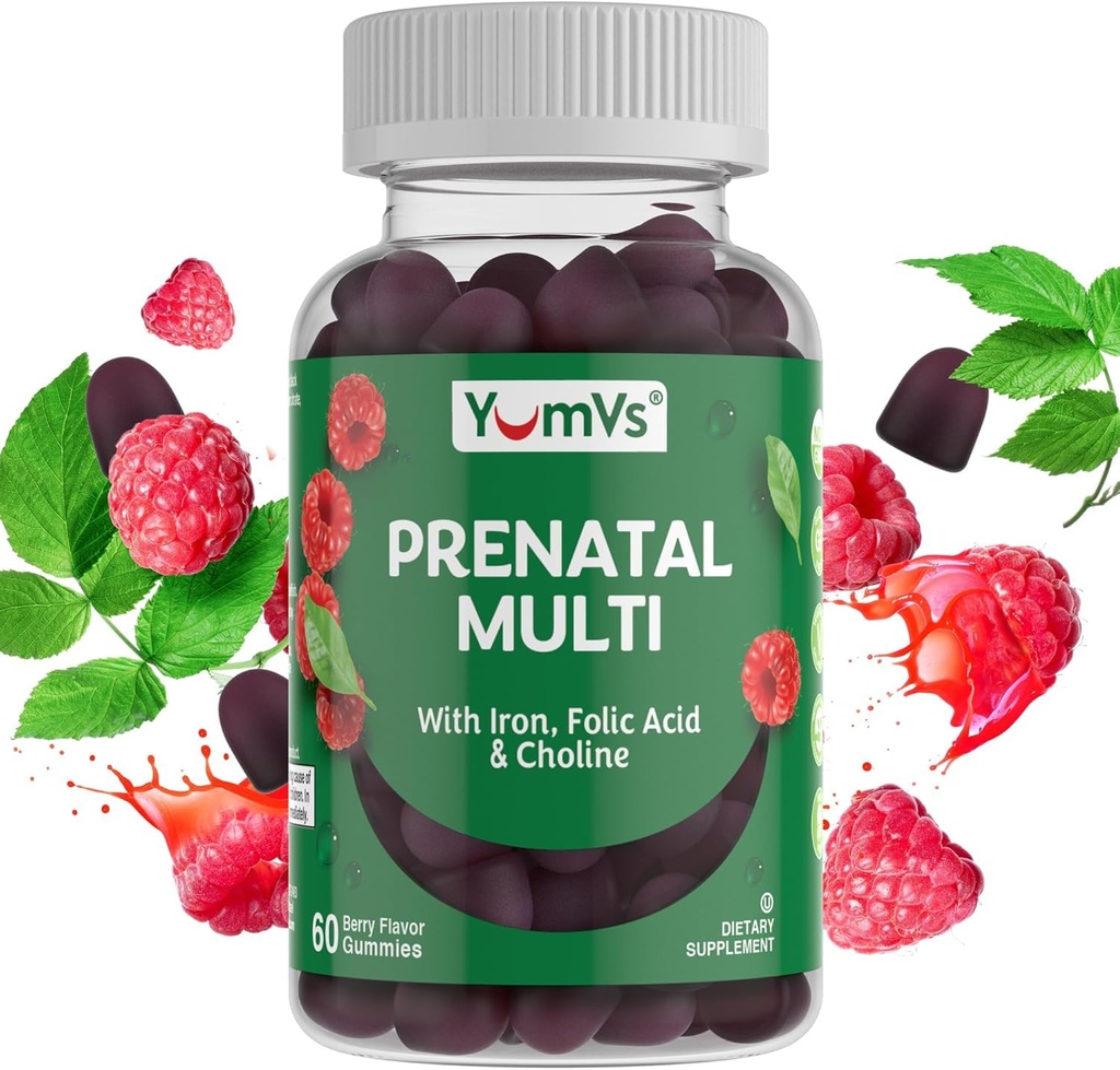 YumVs Προγεννητική Gummies για γυναίκες - Προγεννητικές Βιταμίνες για γυναίκες με φολικό οξύ, σίδηρο & χολίνη - Χορτοφαγική & Κόσερ Εγκυμοσύνη Βιταμίνες - Γυναίκες Προγεννητική Πολυβιταμίνη με A C D3 E B6 B12 (60 Count)