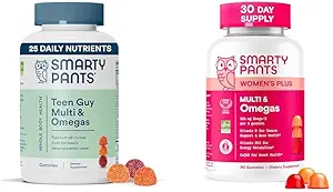 SmartyPants Women's and Teen Guy Multivitamin Gummies Sche: Omega 3 (DHA/EPA), Medeniyet, CoQ10, Vitamin D3, C, Vitamin B12, B6, A Vitamin, K & çinko, Gluten Free (30 Gün Supply)