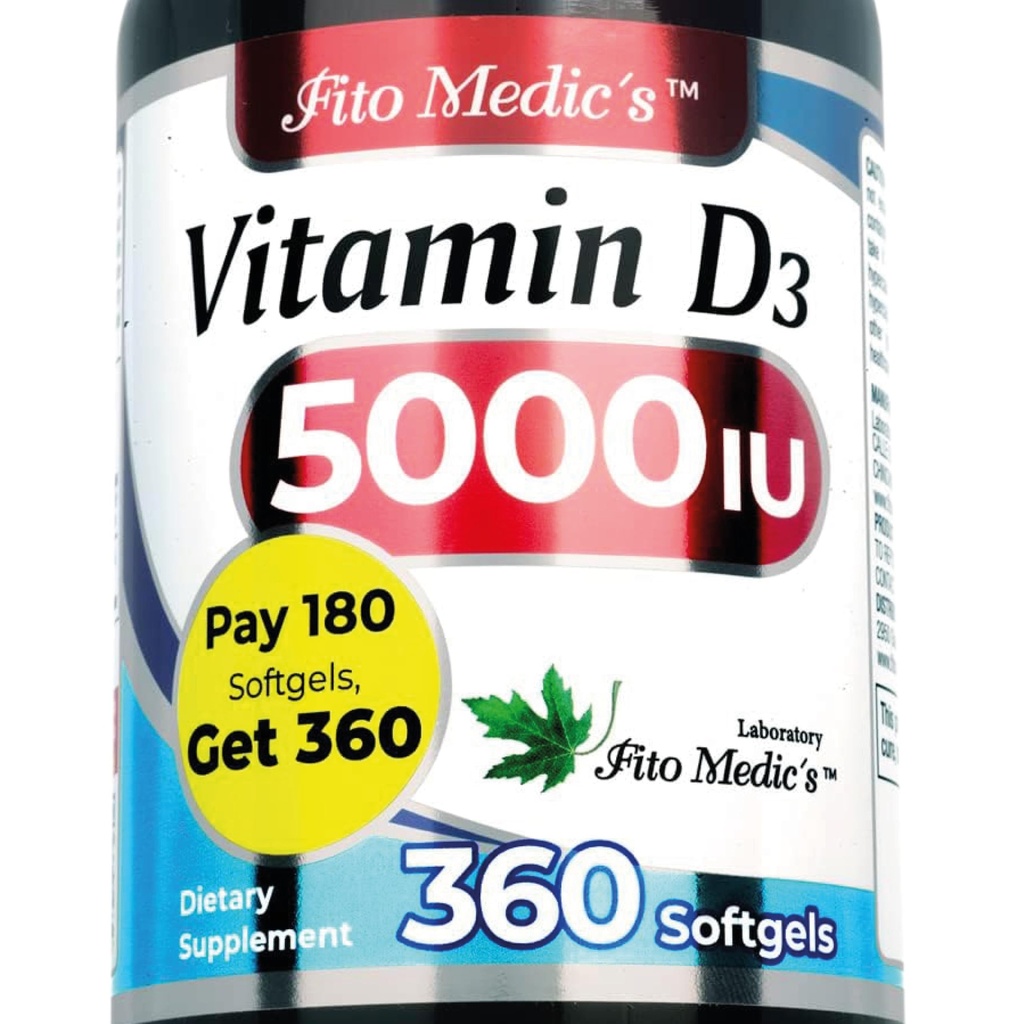 FITO MEDIC'S Lab - Vitamin d - 5000 IU - Vitamin d3-360 Softgels - Vitamin d3 5000 iu - Bone, Teeth, Muscle ve Immune Health Support, Ultra yüksek Aborpsiyon, Vitamina d3.
