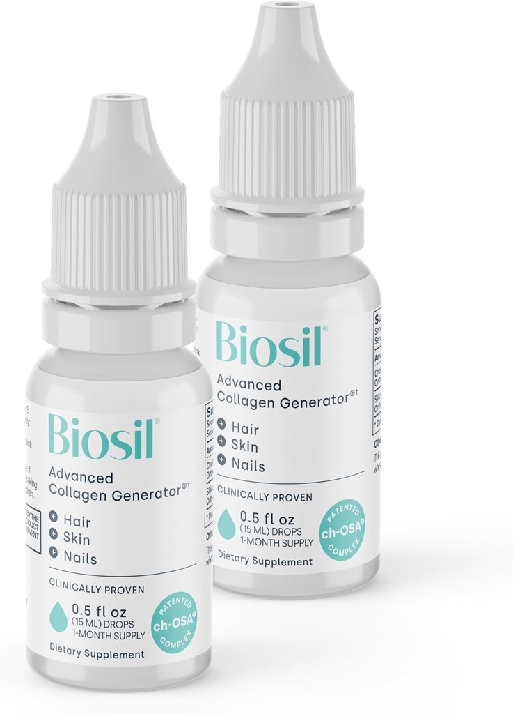 Biosil Collagen ATM Supplement - 0.5 fl oz Drops, Pack of 2 - Patentli ch-OSA Activator for Skin, Hair, Nails & Commons - Supports Natural Production - 60-Day Supplys