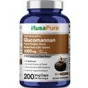 NusaPure Glucomannan 20,000 mg 200 VCaps (20:1 Ekstraksiyon, BioPerine Non-GMO, Vegan) Konjac Root