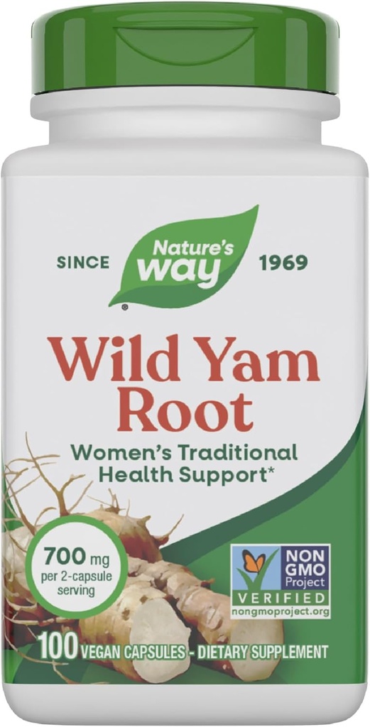 Nature's Way Wild Yam Root Capsules, Women's Traditional Health Support*, 700 mg per 2Capsule Service, Non-GMO Project  Valid, 100 Vegan Capsules (Pazarlamak Mayıs Vary)