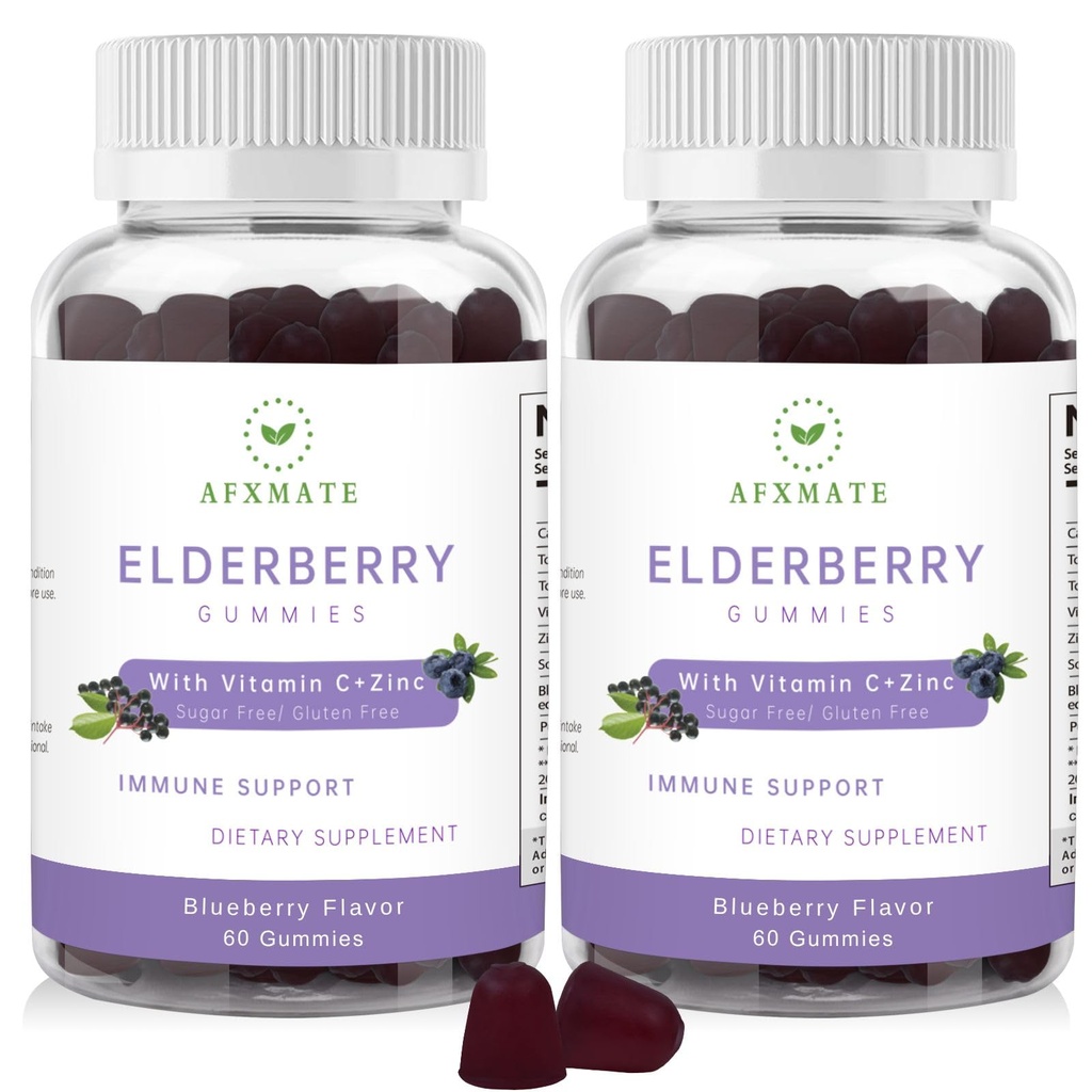 Sambucus Elderberry Gummies, Black Elderberry Gummy με ψευδάργυρο και βιταμίνη C για ενήλικες, Sugar Free Kids Multivitamin Gummies Immune Support* Συμπλήρωμα (2 Pack)