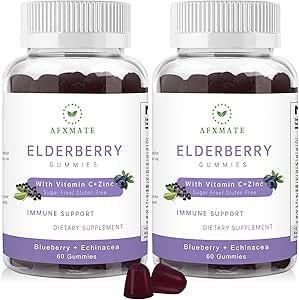 Sambucus Elderberry Gummies, Black Elderberry Gummy με ψευδάργυρο και βιταμίνη C για ενήλικες, Sugar Free Kids Multivitamin Gummies Immune Support* Συμπλήρωμα (2 Pack)