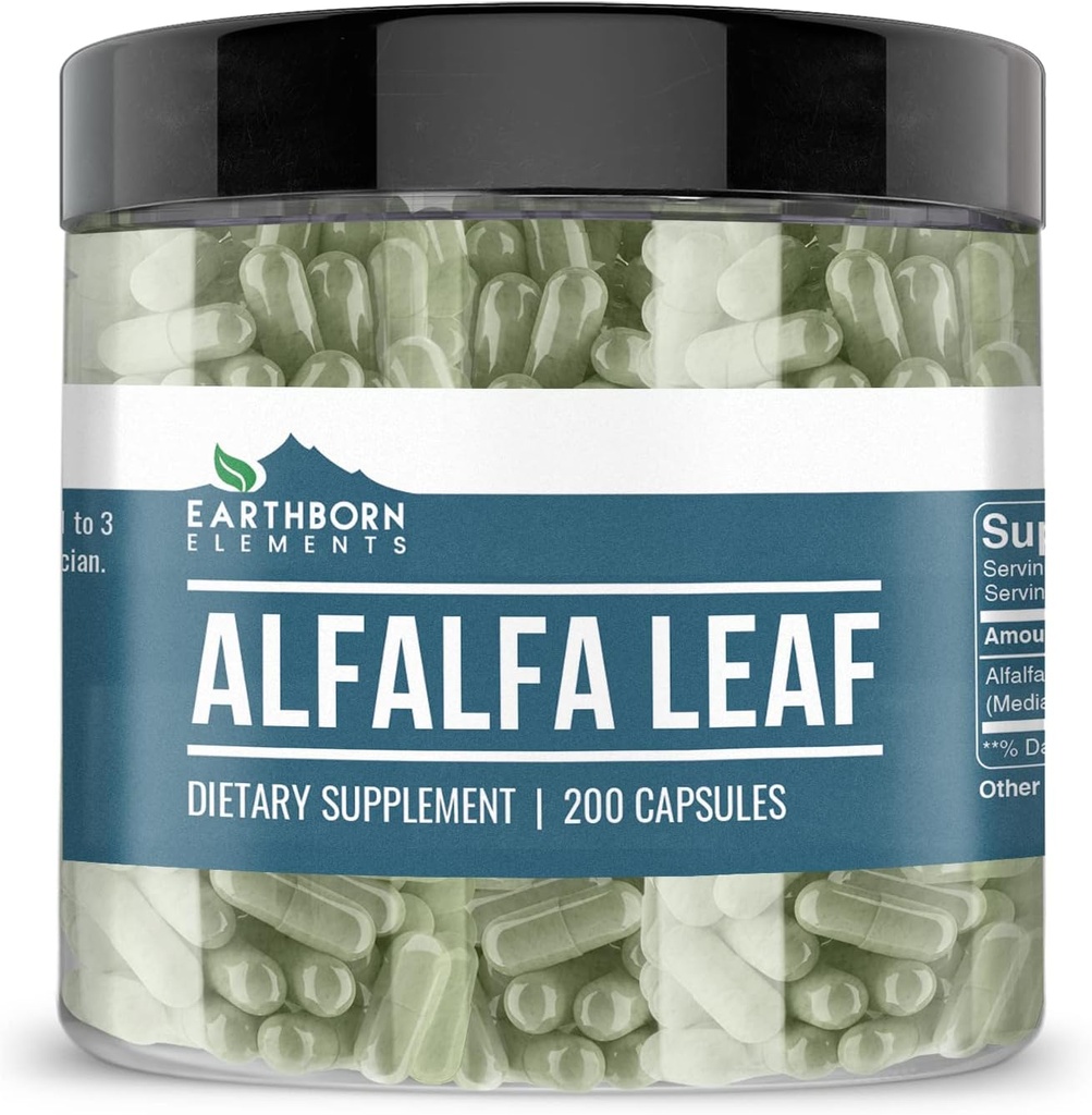 Earthborn Elements Alfalfa Leaf 200 Capsules, Pure & Undiluted, No Additives