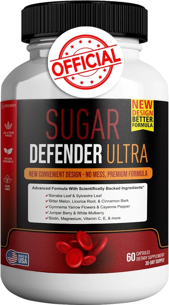 Sugar Defender Ultra - Vitaminler, Mineraller, Banaba Leaf ve Daha Fazla - 60 Capsules, Vegan, Non-GMO, Gluten-Free (1)