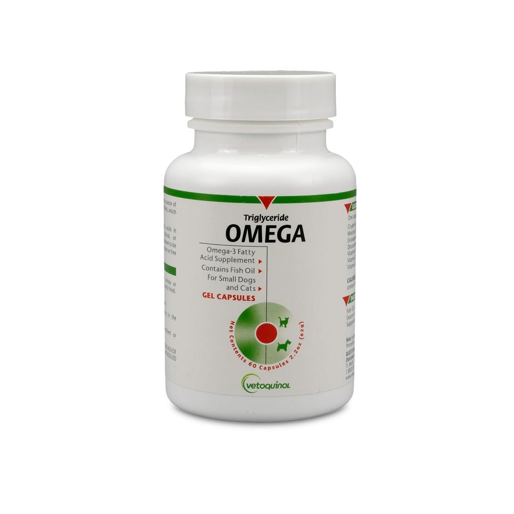 Vetoquinol Triglyceride Omega 3 Supplement for Dogs and Cats, Fish Oil Supplement with EPA and DHA, Supports Skin, Coat, Joint, and Immune Health, Omega 3 Fish Oil for Dogs and Cats up to 30lbs, 60ct