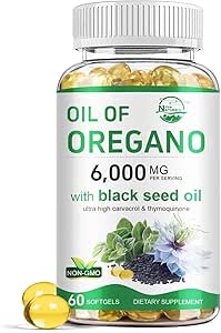 Nature's live Oil of Oregano with Black Seed Oil, 2 in 1 Oregano Supplement for Immune Health, Retains High Tempd Carvacrol & Thymoquinone, Non-GMO, 60 Softgels, 1 Pack