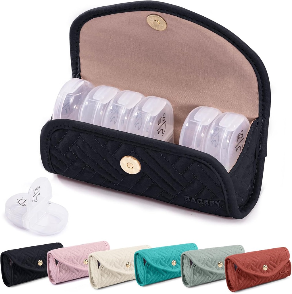 BAGSFY Weekly Pill Organizer 2 Times a Day in a Cute Fabric Pill Case, Medicine Bag, AM PM Pill Box 7 Day, Portatif İlaç Piller Seyahat Davası, Vitaminler, Fish Oils, Supplements.