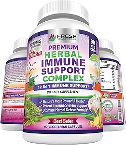 Immune Support Herbal Supplement - 12 in 1 Daily Immune Defense Branson - G, Ginger, Elderberry, Holy Basil, Green Tea Extract, Milk Thistle, Mushroom & Panax BTC - 90 Vegan Capsules Pills