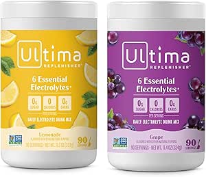 Ultima Replenisher Electrolyte Toz İçecek Mix Sche – Sugar Free – Lemonade ve Grape, 90 Hizmet - Hydration Toz - 6 Key Electrolytes ve Trace Minerals – Keto Friendly, Non-GMOMOMO