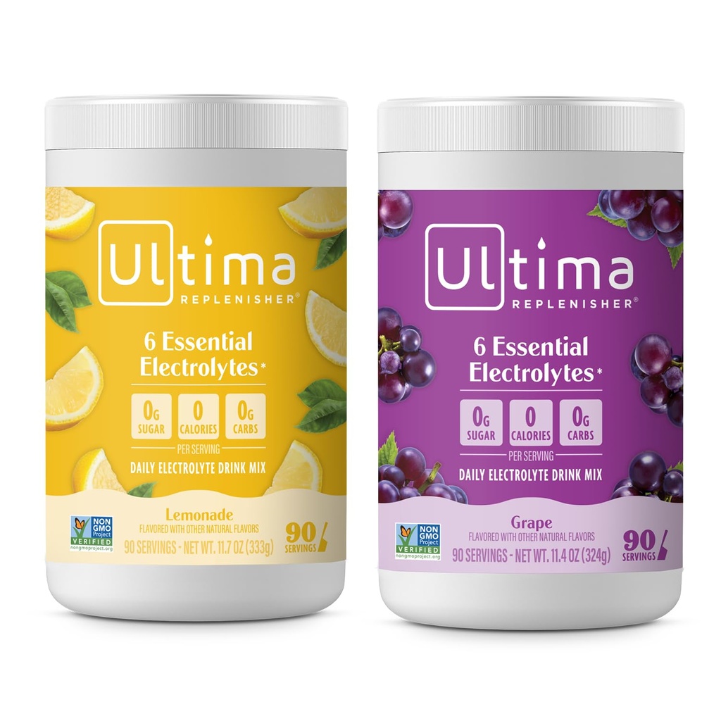 Ultima Replenisher Electrolyte Toz İçecek Mix Sche – Sugar Free – Lemonade ve Grape, 90 Hizmet - Hydration Toz - 6 Key Electrolytes ve Trace Minerals – Keto Friendly, Non-GMOMOMO