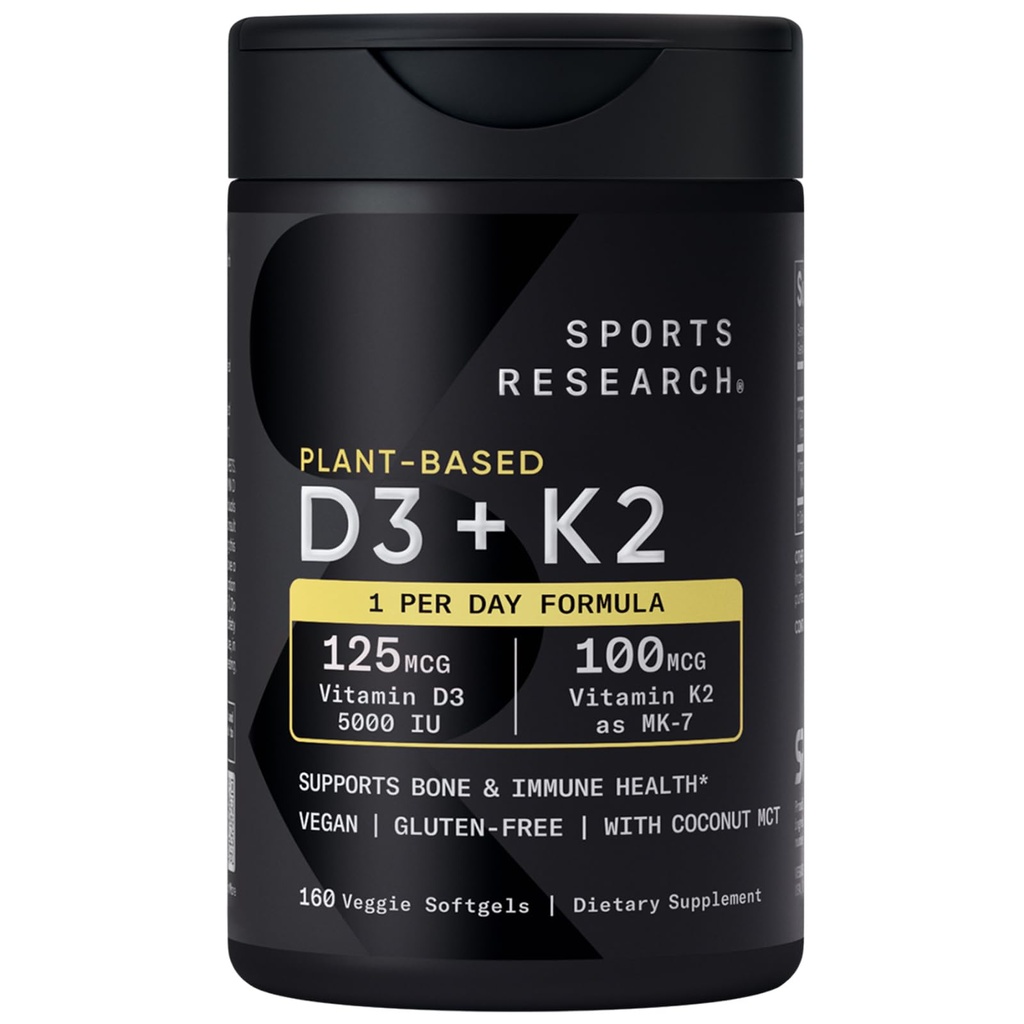 Spor Araştırma Vitamin D3 K2 ile 5000iu Plant-Based D3 & 100 A Vitamin K2 MK-7 olarak, Non-GMO  Valid & Vegan Onaylandı - 160 Sıvı Yumuşakgels