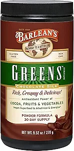 Barlean's Chocolate Greens Powder, Daily Fruit and Vegetable Superfood Supplement, Green Antioxidant Blend and Fiber Smoothie Drink Mix, 9.52 oz