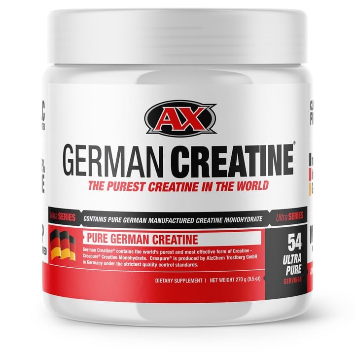 Γερμανική Creatine - Μικρονωμένη Creatine Monohydrate Powder, 99,99% Καθαρή Creapure για την ανάπτυξη των μυών, δύναμη & απόδοση, Υποστηρίζει την αποκατάσταση των μυών, 3ο μέρος δοκιμαστεί, χωρίς γεύση - 270g (54 Services)
