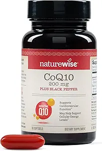 NatureWise CoQ10 200mg + Black Pepper Softgels - Υψηλή Απορρόφηση Συνένζυμο Q10 + Μαύρο Πιπέρι - Αντιοξειδωτικό για την Καρδιά Υγεία + Κυτταρική Ενέργεια - Vegan, Μη Γλουτένη Χωρίς - 30 Count[30-Day Supply]