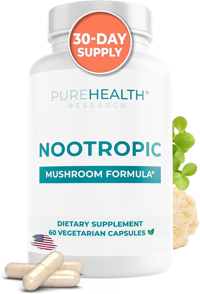 Nootropics Brain Memory and Focus Supplement - Lions Mane, Shiitake, Chaga, Reishi Μανιτάρια Σκόνη - Βελτίωση Γνωστικής Υγείας με Bacopa Monnieri και Gingko Biloba Extract, 60 Κάψουλες