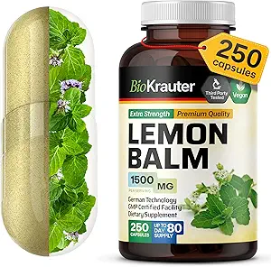 BIO KRAUTER Lemon Balm Capsules 1500 mg - 250 Kont - Vegan Melissa Herbal Supplement - Doğal Rahatlama Desteği - Lemon Balm Leaf