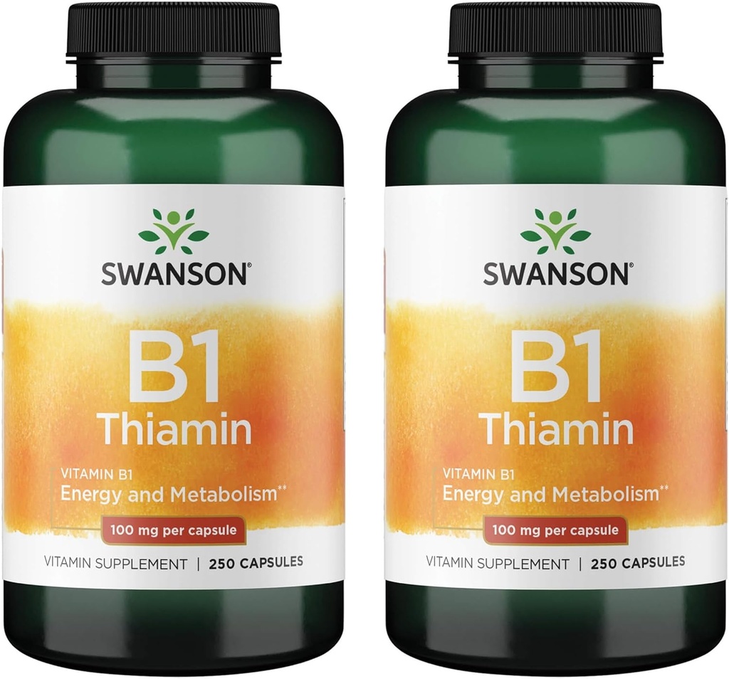 Swanson Vitamin B1 (Thiamin) - Sağlıklı Metabolism'ı teşvik eder ve Enerji Desteği sağlar - Doğal Vitamin Supplement Supporting Optimum Nerve Hücre Fonksiyonlu - (250 Capsules, 100 mg each) (2 Pack)