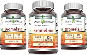 Amazing Formulas Bromelain 500 Mg Tabletleri Tamam | Non-GMO | Gluten Free | Made in USA (120 Count | 3 Pack)