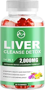 Liver Cleanse Detox & Tamir Gummies, Sugar Free Liver Health Support Supplement with 2000 mg Milk Thistle, Glutathion, Dandelion, Alpha Lipoic Acid, Artichoke ve diğer herbs, 1 Pack, Raspberry Flavor Flavor