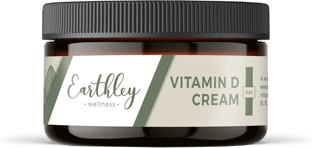 Earthley Wellness Vitamin D Krem, Doğal Topical Vitamin D Vitaminleri A, D, & K2, Kalp Sağlığı, Cilt Sağlığı ve Hamile, Cod Liver Oil Base (4 oz, D Cream)