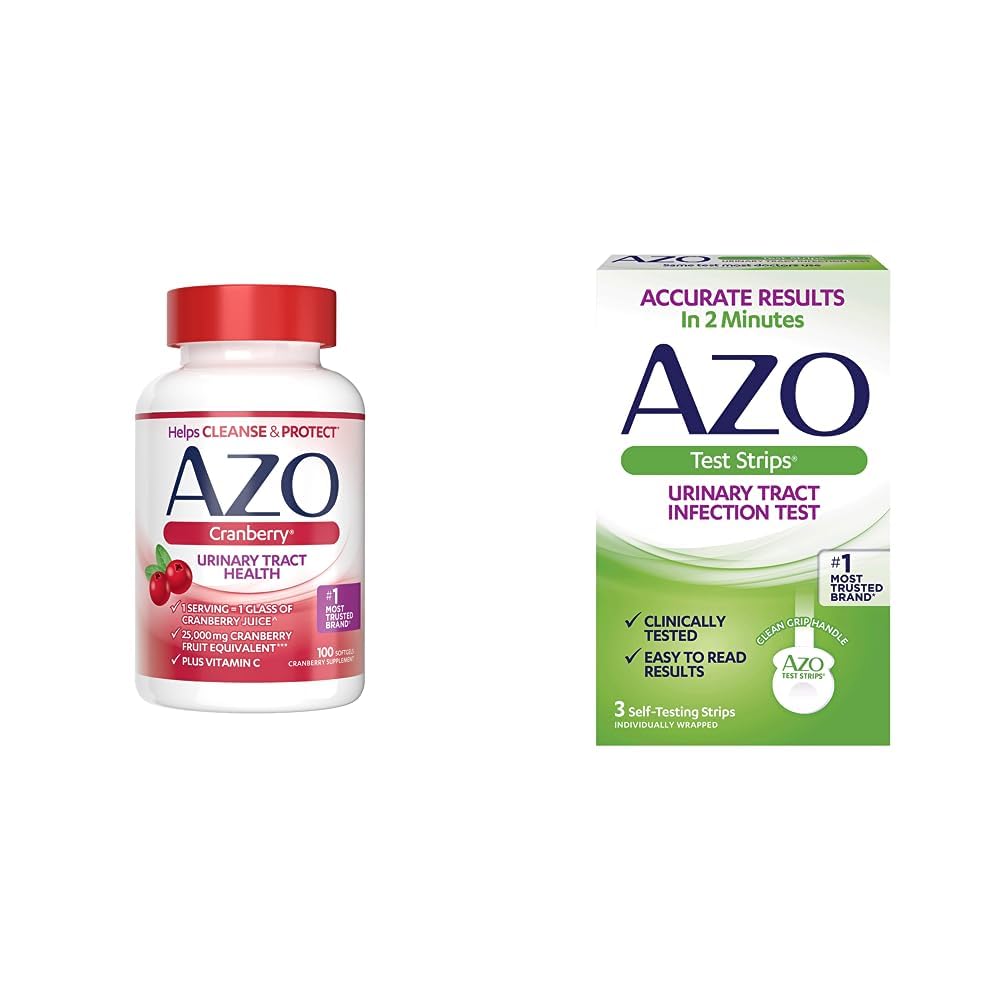 AZO Cranberry Urinary Tract Health Supplement & Urinary Tract Enfeksiyonu (UTI) Test Strips, 2 Dakikada Doğru Sonuçlar, Klinik Olarak Test Edildi, Sonuçlara Kolay, 3 Kont