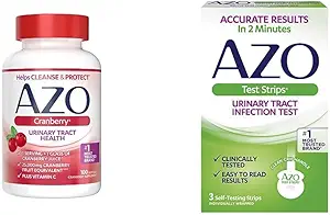 AZO Cranberry Urinary Tract Health Supplement & Urinary Tract Enfeksiyonu (UTI) Test Strips, 2 Dakikada Doğru Sonuçlar, Klinik Olarak Test Edildi, Sonuçlara Kolay, 3 Kont