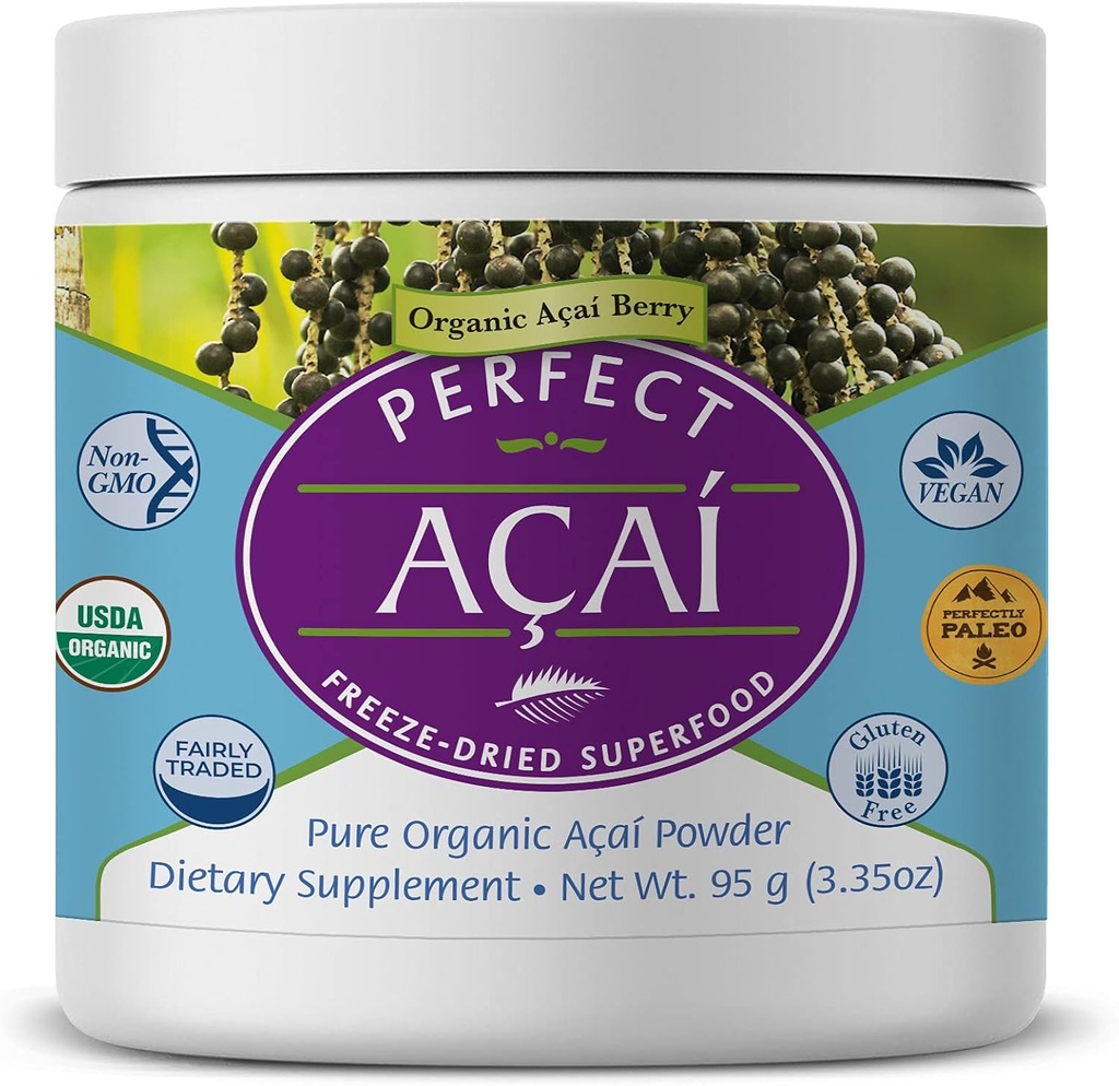 Perfect Supplements – Perfect Acai Powder – 95 Grams – Pure Organic Freeze-Dried Acai Berry Superfood - Powerful Antioxidants - Supports Immune System