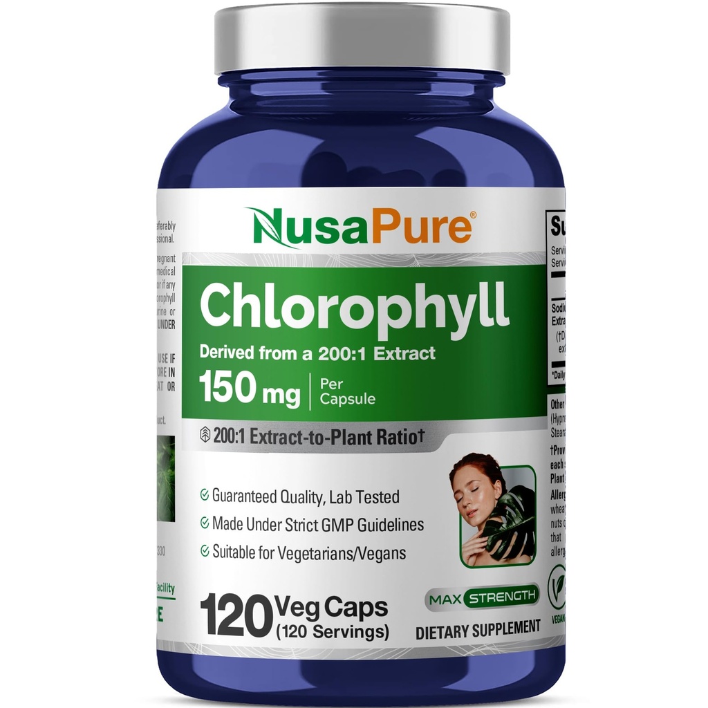NusaPure Chlorophyl 200:1 Extract, 150 mg Ισοδύναμο με 30.000 mg ανά καψάκιο 120 χορτοφαγικά Caps (Non-GMO, Vegan)