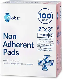 Globe Sterile Μη-Adherent Pads, (100-Pack), 2” x 3” Μη-Adhesive Wound Dressing. Εξαιρετικά απορροφητικό & μη Stick, Ανώδυνη αφαίρεση-Switch. Ατομικά τυλιγμένα για επιπλέον προστασία (2 x 3)